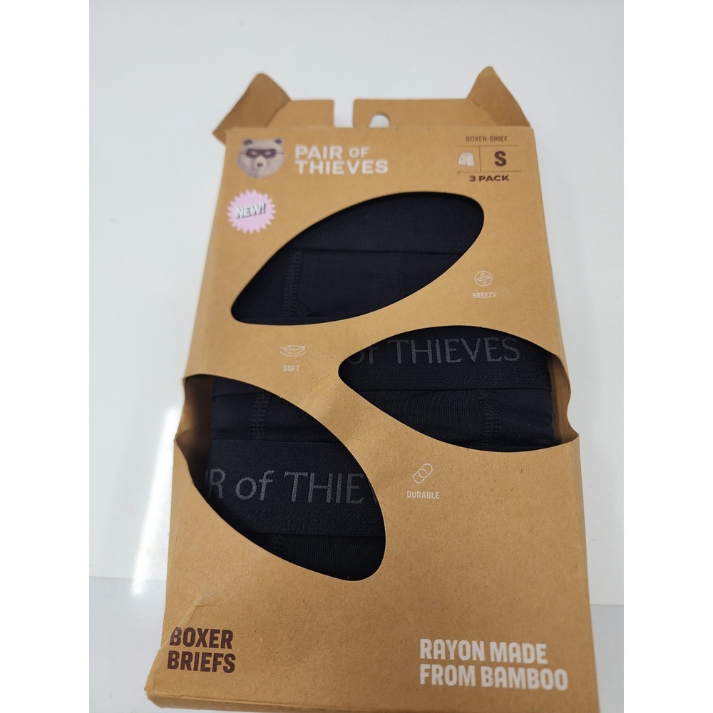 Pair of Thieves Mens Boxer Briefs Black Bamboo Blend Casual 3 Pack Size Small